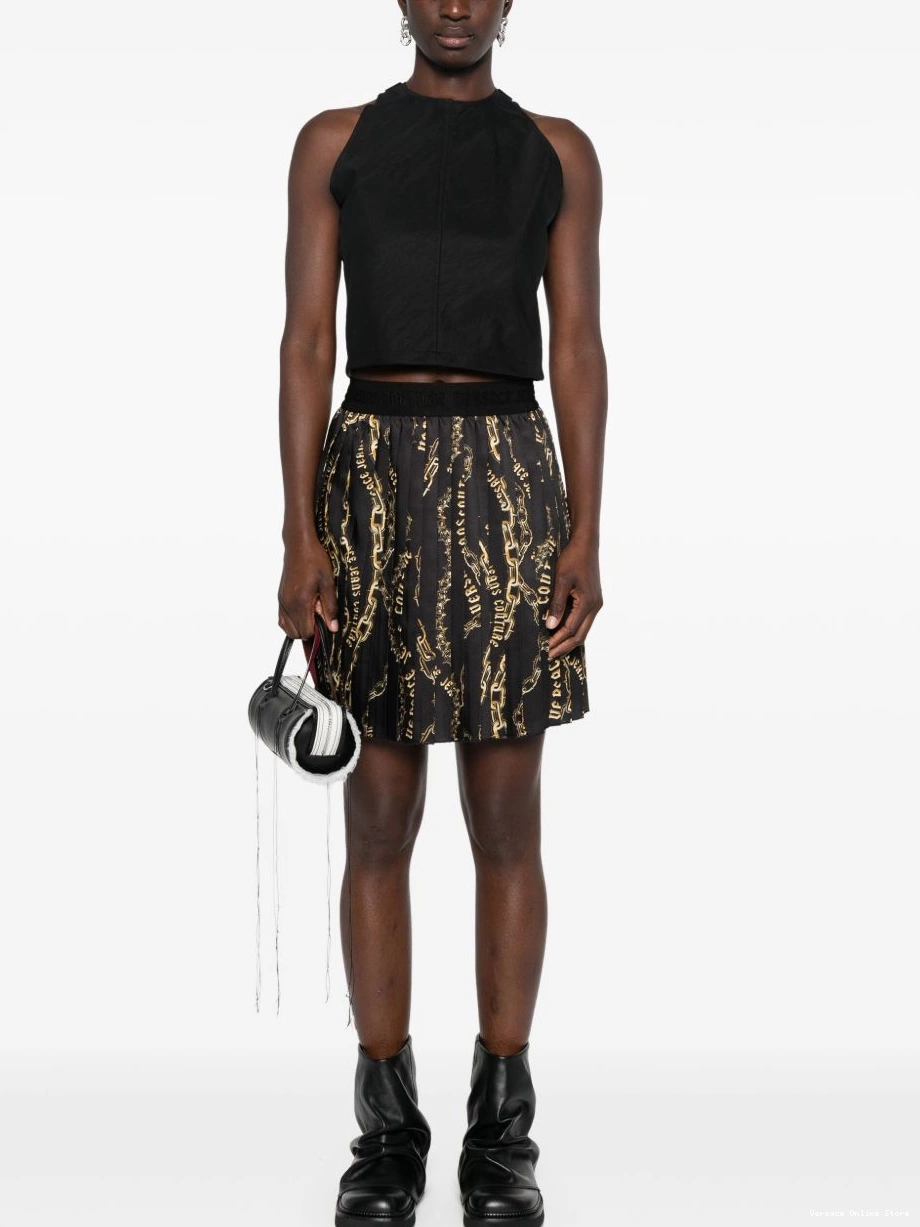 Affordable Jeans Couture Couture-print skirt pleated Chain Women Versace 0709